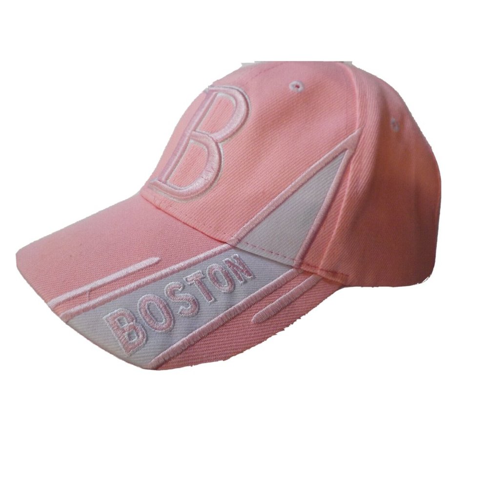 Boston Thick Stitched Strapback Ball Cap Hat Bay State Apparel Pink White Womens